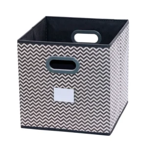Grey Stripe Fabric Boxes with Label Holders