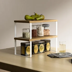 Modern Kitchen Countertop Storage Rack Multi-layered Wooden/Bamboo Shelf for Organizing Dishes Seasonings Adjustable Size Fits