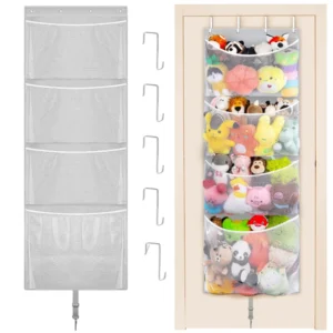 Hanging Stuffed Animal Storage Over Door Large Plush Toy Organizer Heavy Duty Multifunction Metal Hook Bear Mesh Hammock Bag