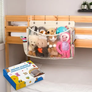 Bedside Hanging Stuffed Animal Organizer with Clear Window Large Capacity Over Bunk Bed Toy Storage Bag for Kids Dorm Organize
