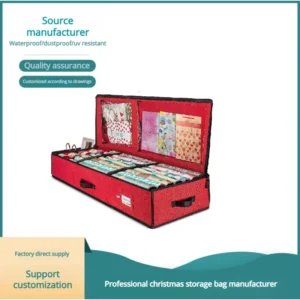Hot Selling Export Red Christmas Storage Bag 600D Oxford Cloth PE Waterproof Dustproof Gift Wrapping Organizer 35L+ Cube-shaped